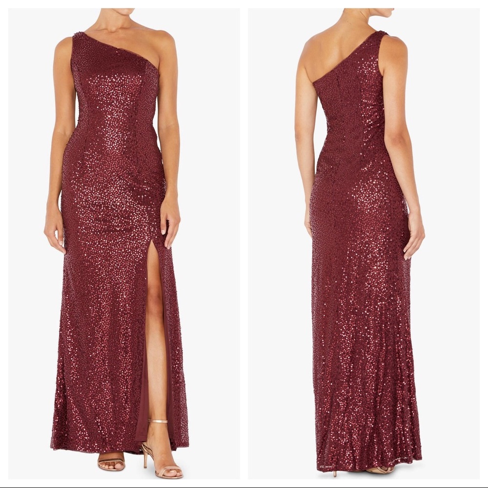 Adrianna Papell Sequin Mermaid Dress in Deep Wine size 2
